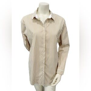 Lafayette 148 New York Striped Long Sleeve Shirt Women’s M Beige White Pristine